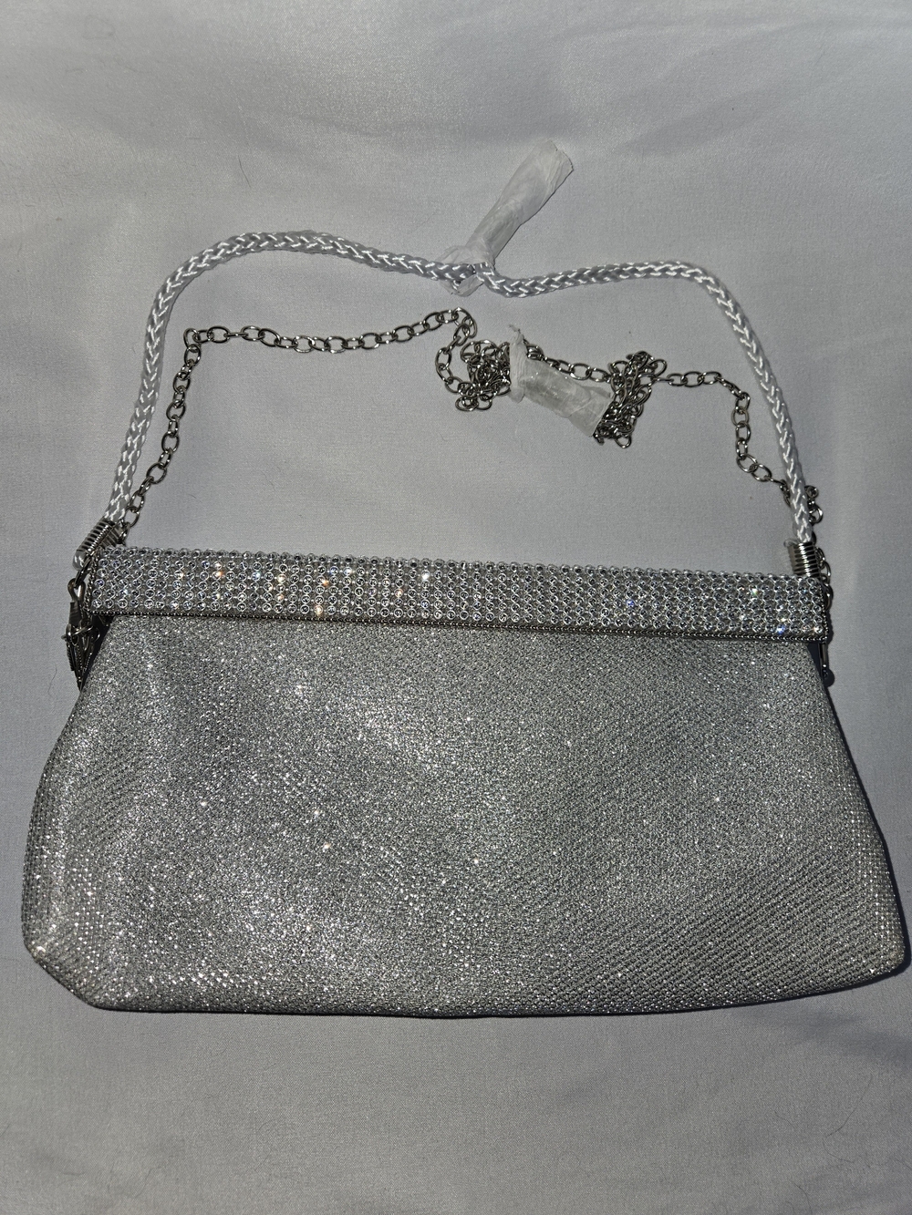 Nina Silver Rhinestone Evening Clutch with Chain